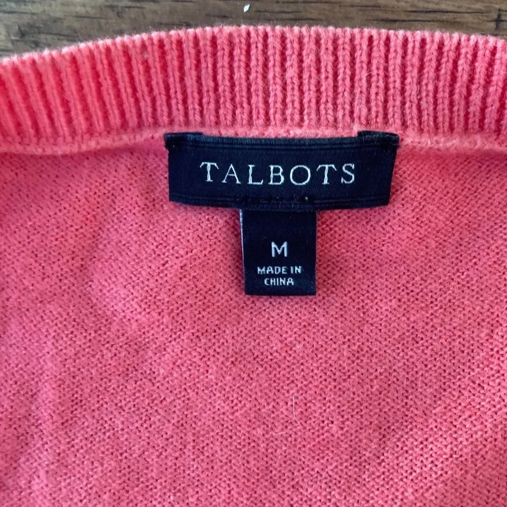 Talbots Women's Medium Coral Pink Crew Neck Sweater Cotton Wool Cashmere